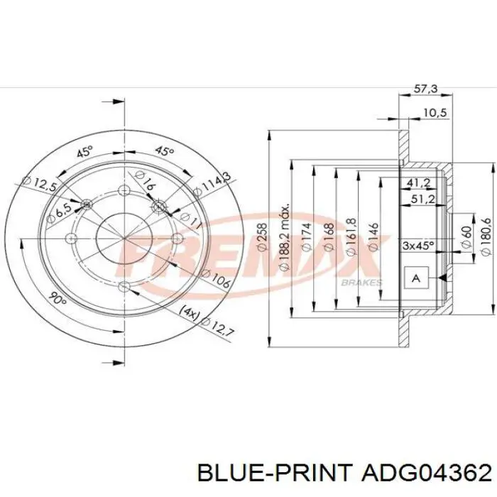 ADG04362 Blue Print диск гальмівний задній