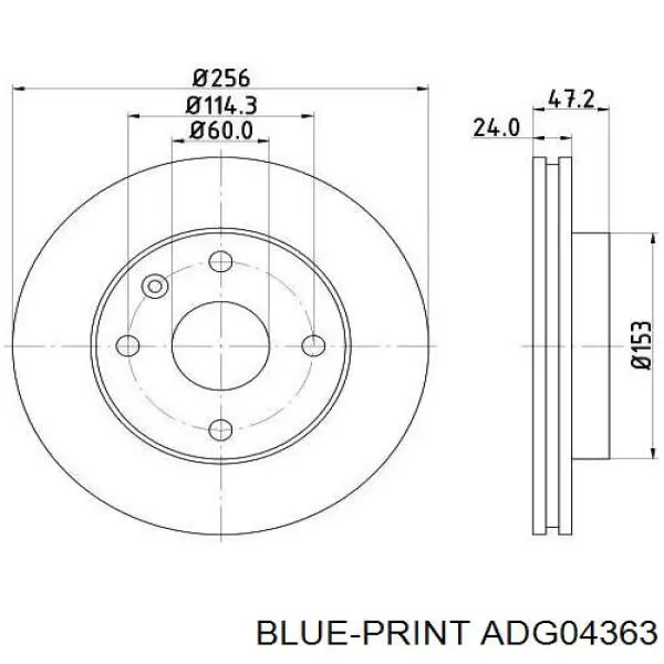 Диск гальмівний передній ADG04363 Blue Print