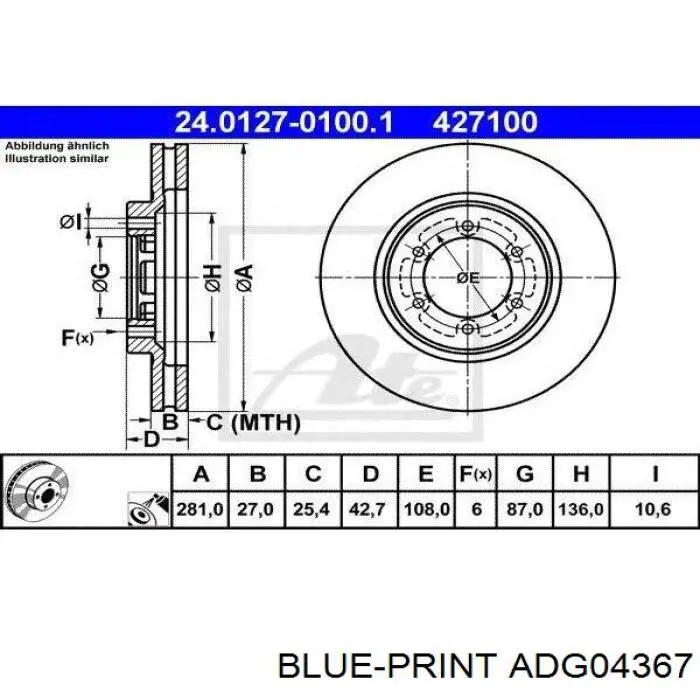 Диск переднього гальма Blue Print ADG04367 ціна, від 41.31 USD