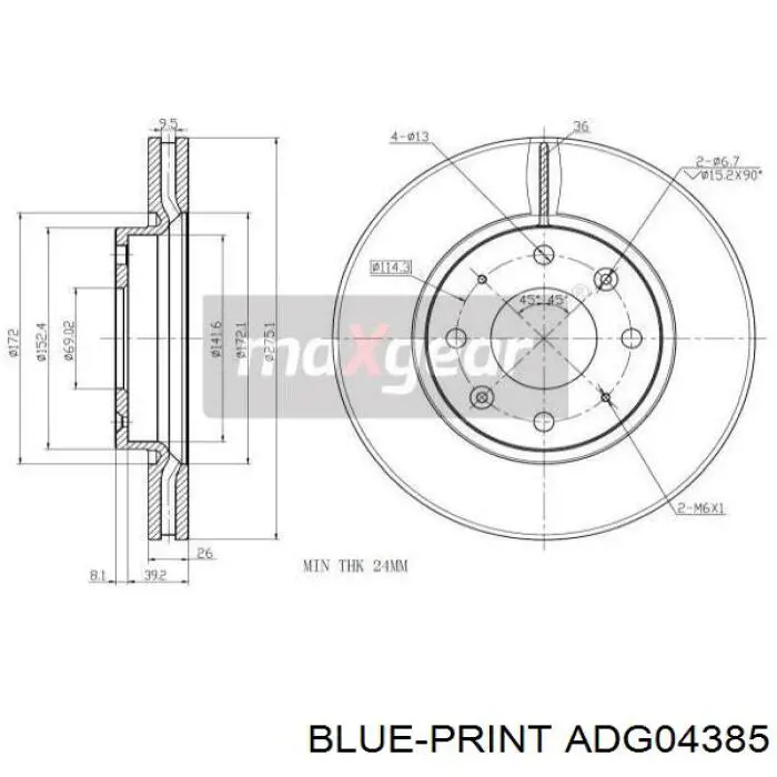 Гальмівні диски передні ADG04385 Blue Print