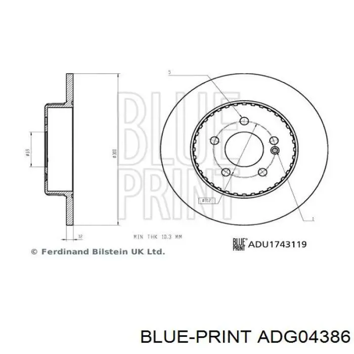 Диск гальмівний задній Blue Print ADG04386