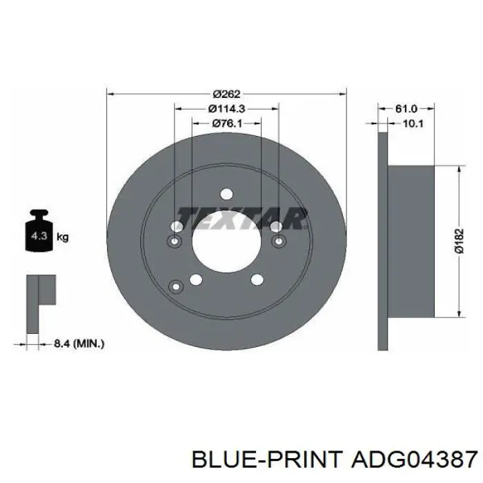 Диск гальмівний задній Blue Print ADG04387