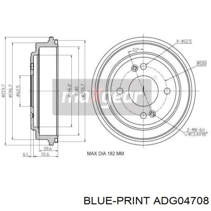 Барабан гальмівний задній ADG04708 Blue Print