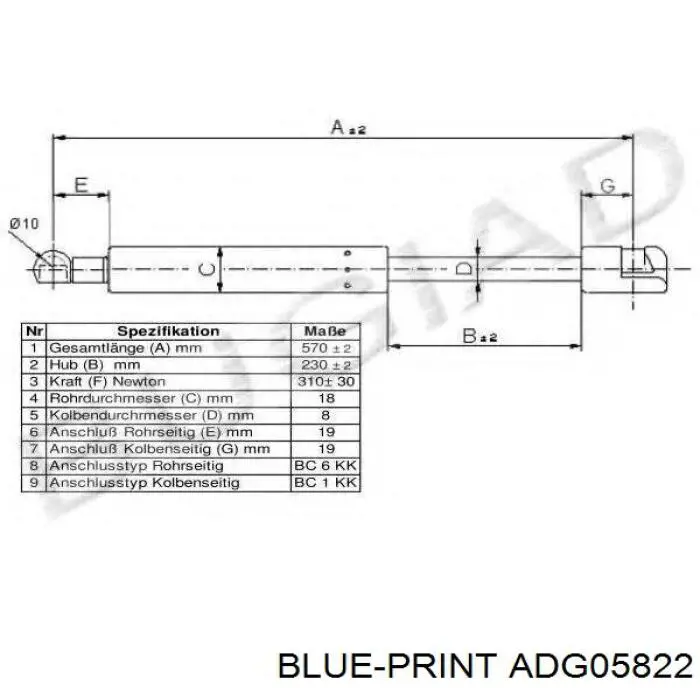 Амортизатор кришки багажника/ двері 3/5-ї задньої ADG05822 Blue Print