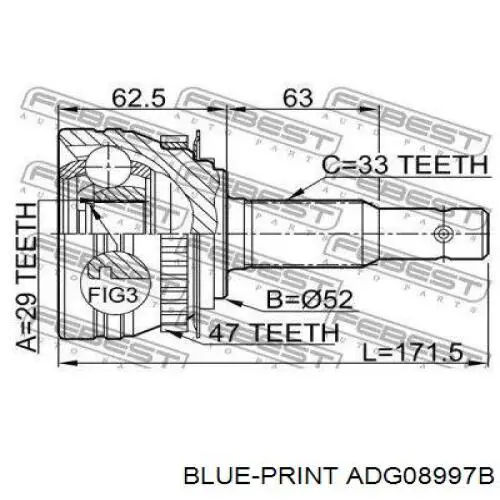 ШРУС зовнішній передній KCV101429A Konner