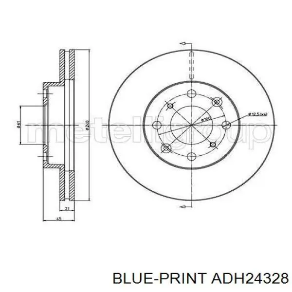 Диск гальмівний передній Blue Print ADH24328