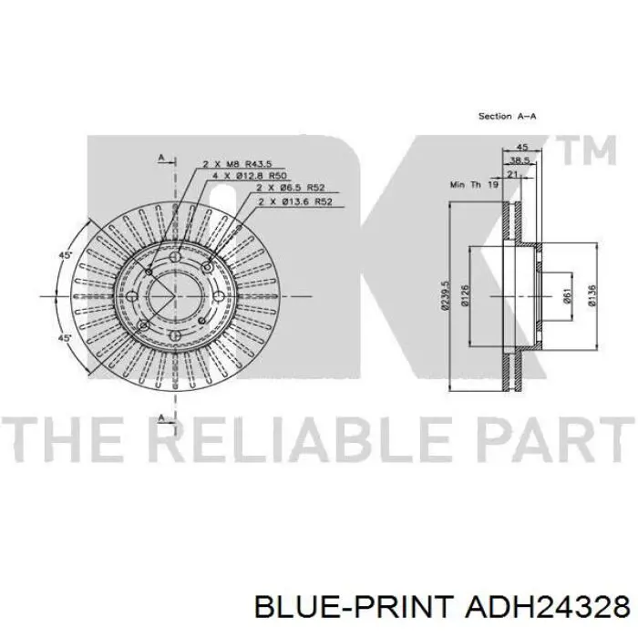 ADH24328 Blue Print Гальмо дискове переднє