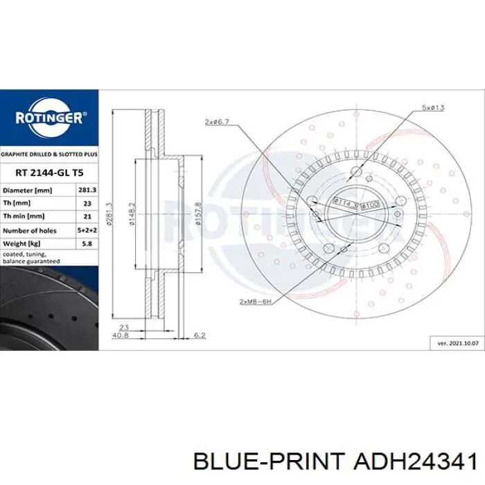 Гальмівні диски передні ADH24341 Blue Print