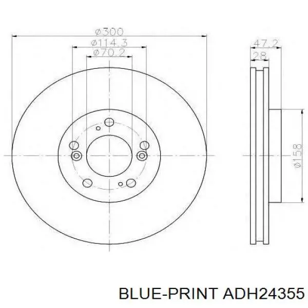Диск гальмівний передній Blue Print ADH24355