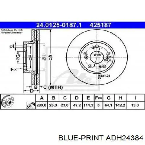 Диск гальмівний передній Blue Print ADH24384