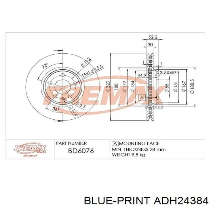 Купити ADH24384 Blue Print Ротор гальмівний