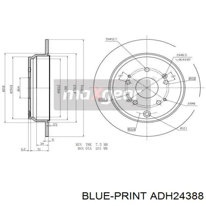 Диск гальмівний задній Blue Print ADH24388