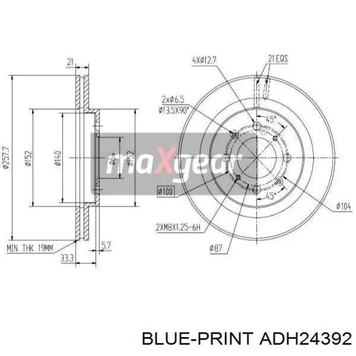 Диск гальмівний передній Blue Print ADH24392