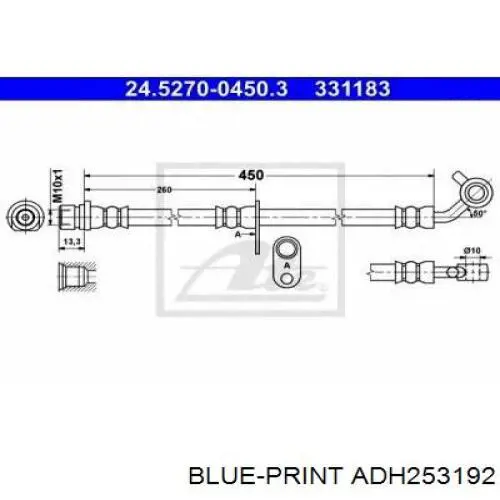 ADH253192 Blue Print шланг гальмівний задній