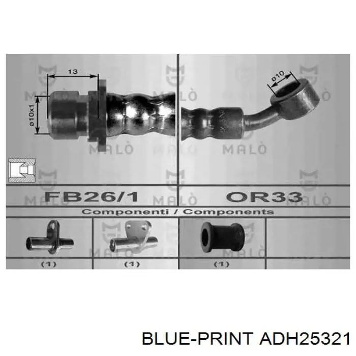 Шланг гальмівний передній, правий ADH25321 Blue Print