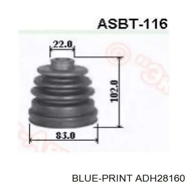 Пильник шарніра кутових швидкостей зовнішній передній Blue Print ADH28160 ціна, від 8.36 USD