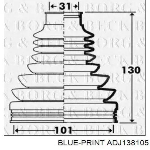 ADJ138105 Blue Print Пильник шарніра кутових швидкостей зовнішній задній