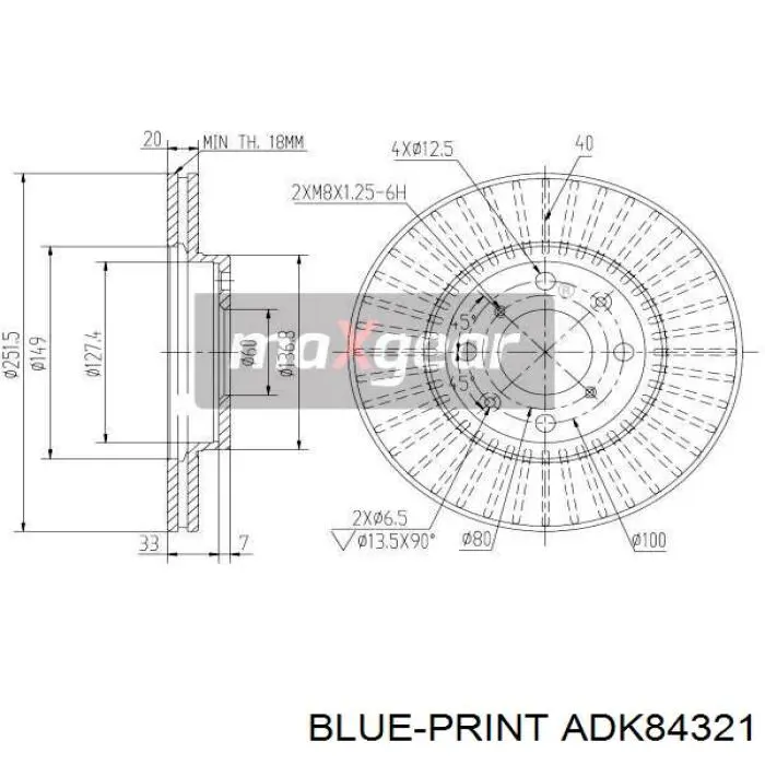 Диск переднього гальма Blue Print ADK84321 ціна, від 28.18 USD