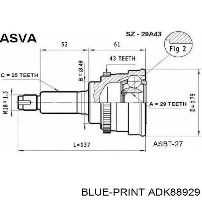 ШРУС зовнішній передній ADK88929 Blue Print