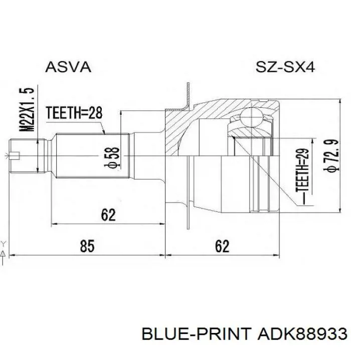 ADK88933 Blue Print шрус зовнішній передній