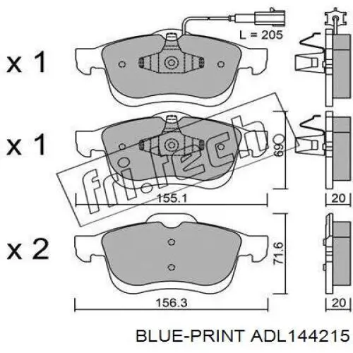 Колодки гальмівні передні, дискові ADL144215 Blue Print