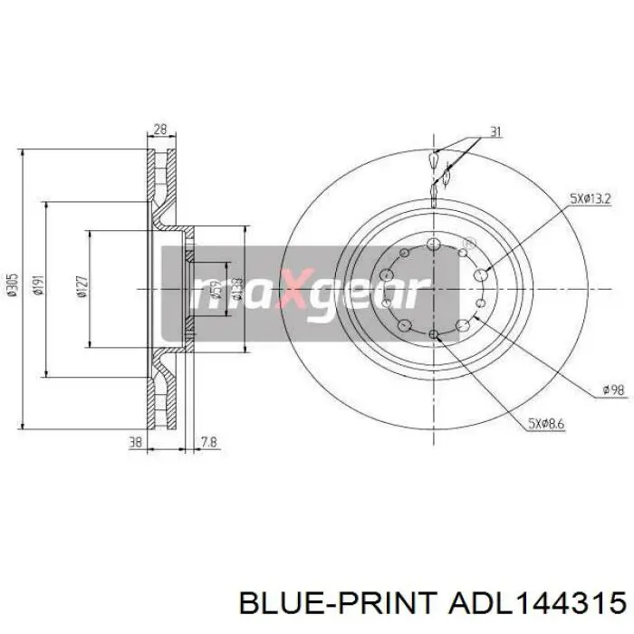 Гальмівні диски передні ADL144315 Blue Print