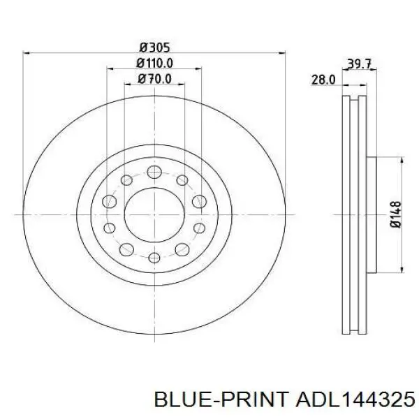 Диск гальмівний передній ADL144325 Blue Print