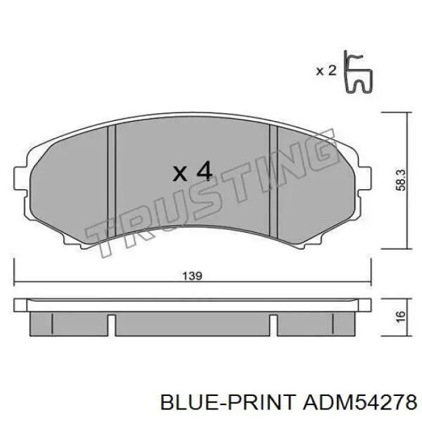 Колодки гальмівні передні, дискові ADM54278 Blue Print