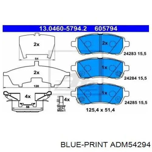 Передні тормозні колодки ADM54294 Blue Print