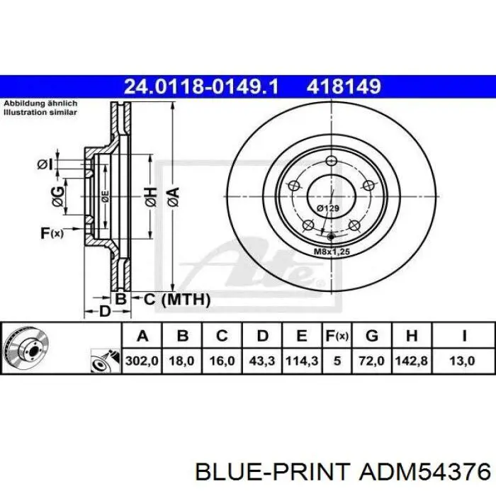 Гальмівні диски ADM54376 Blue Print