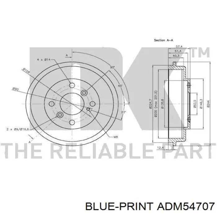 Барабан гальмівний задній Blue Print ADM54707