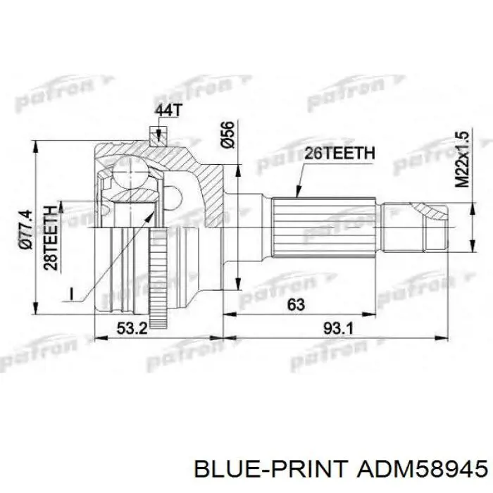 ШРУС наружный BLUE PRINT ADM58945 ШРУС наружный BLUE PRINT ADM58945