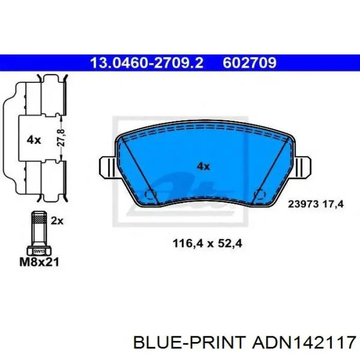 Гальмівні колодки Blue Print ADN142117 ціна, від 19.58 USD