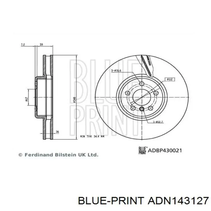 Купити ADN143127 Blue Print Диск заднього гальма