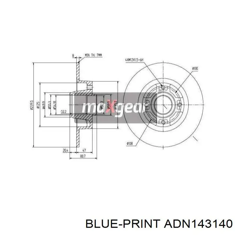 Диск гальмівний задній Blue Print ADN143140