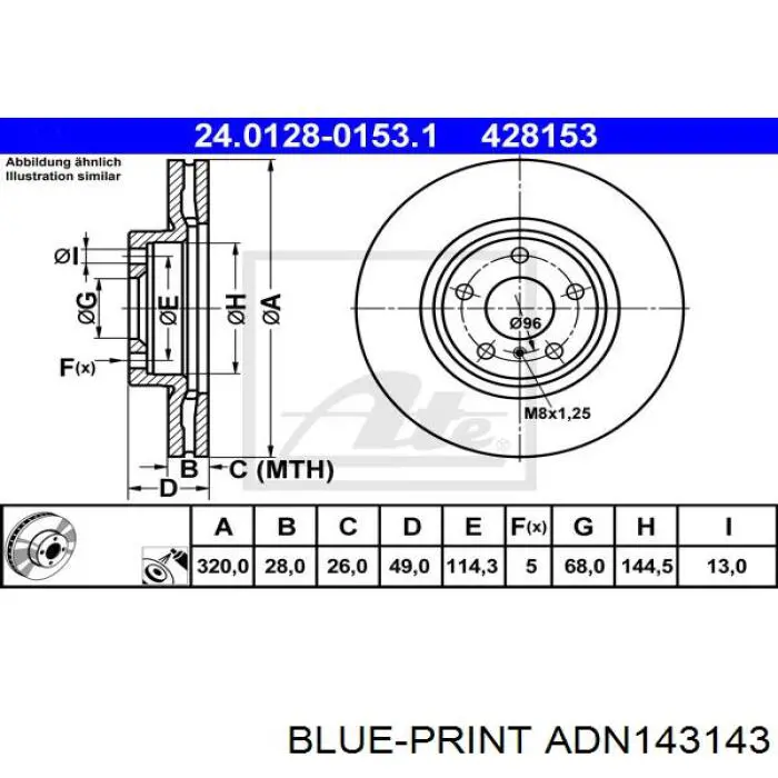 Диск гальмівний передній Blue Print ADN143143