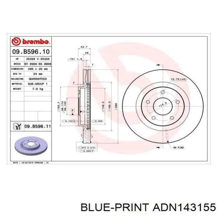 Купити ADN143155 Blue Print Ротор гальмівний