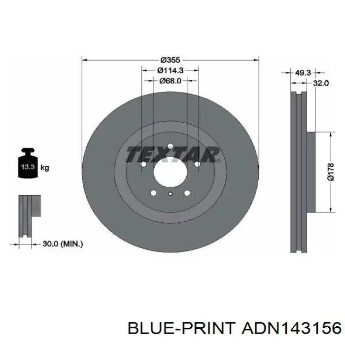 Диск переднього гальма R1 Concepts 83068012 ціна, від 81.12 USD