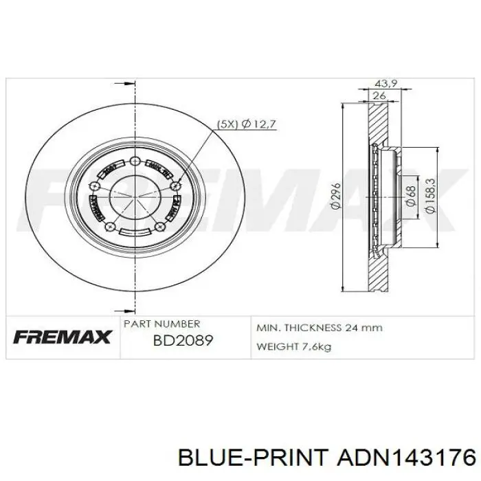 Гальмівні диски передні ADN143176 Blue Print