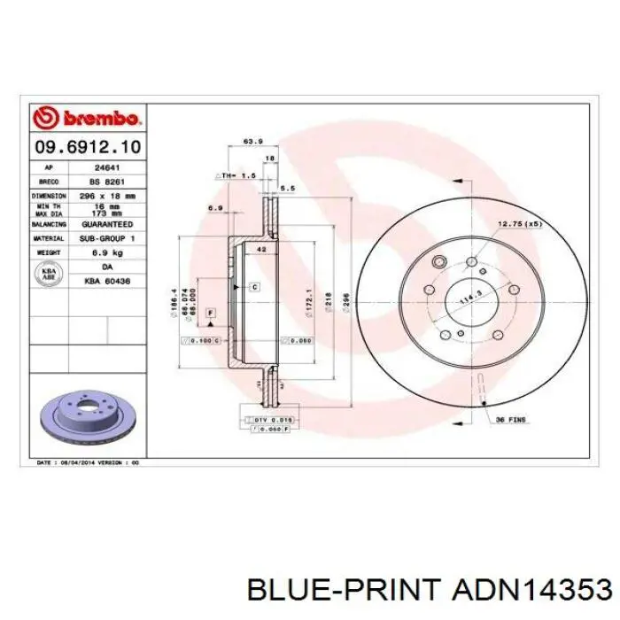 Гальмівні диски ADN14353 Blue Print