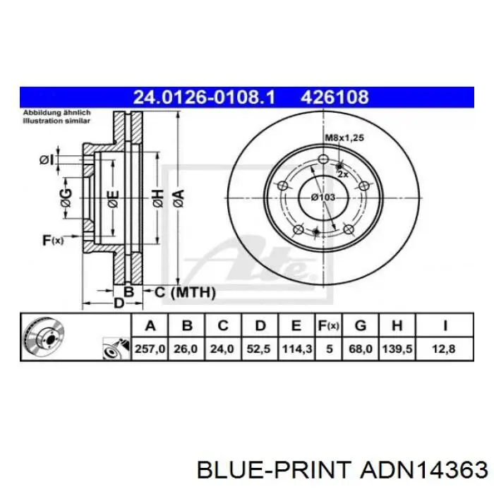 Диск гальмівний передній Blue Print ADN14363