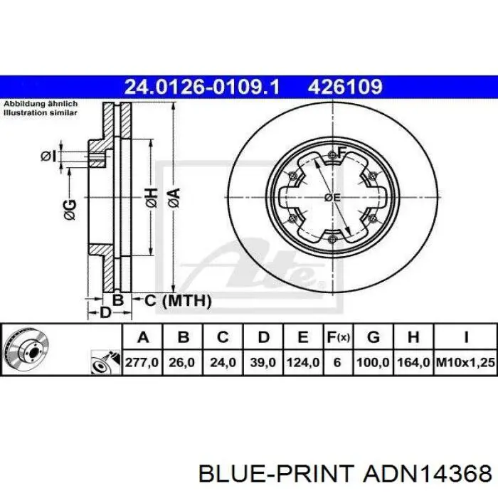 Диск гальмівний передній Blue Print ADN14368