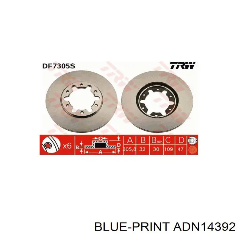 ADN14392 Blue Print Гальмо дискове переднє