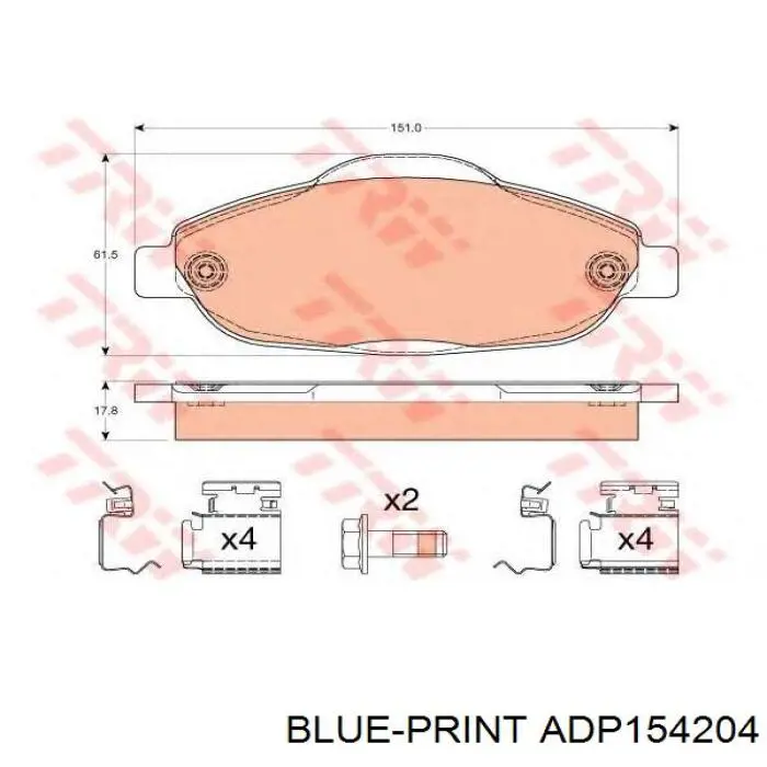 Гальмівні колодки Blue Print ADP154204 ціна, від 30.37 USD