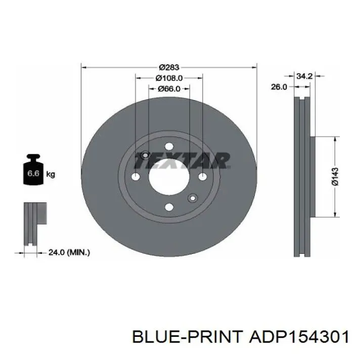 Диск гальмівний передній Blue Print ADP154301