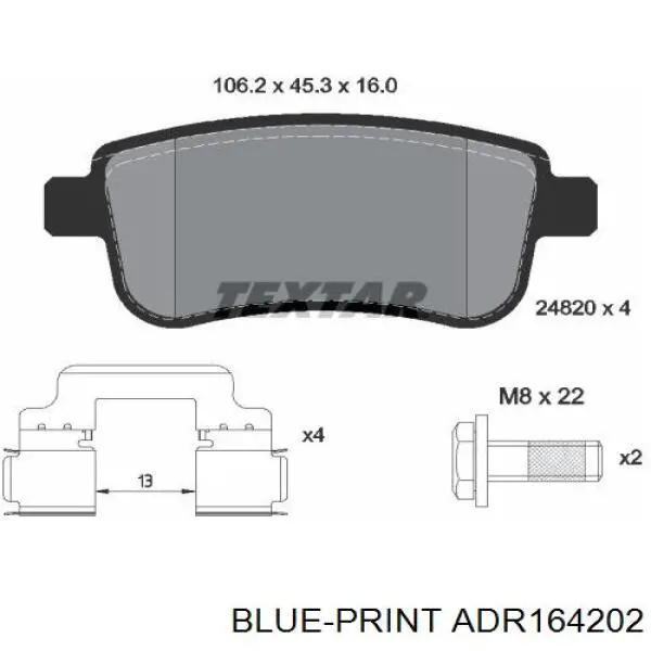Задні гальмівні колодки Blue Print ADR164202 ціна, від 17.06 USD