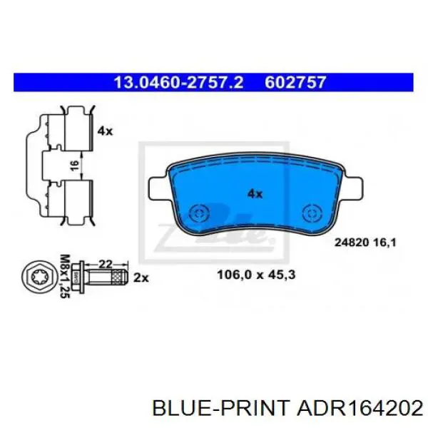 Купити ADR164202 Blue Print Задні колодки