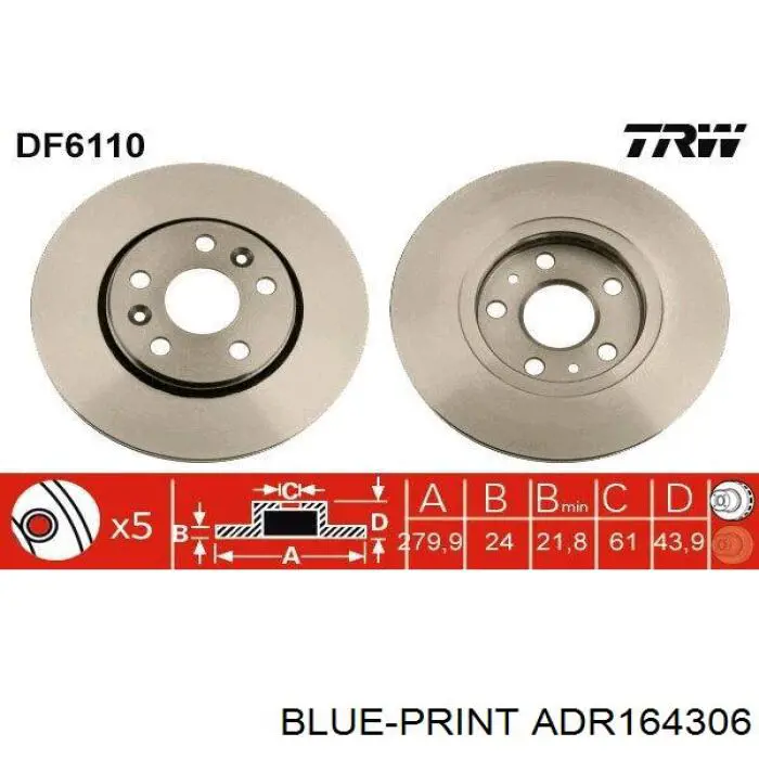 Гальмівні диски передні ADR164306 Blue Print