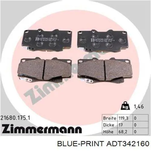 Купити ADT342160 Blue Print Колодки гальмівні передні, дискові
