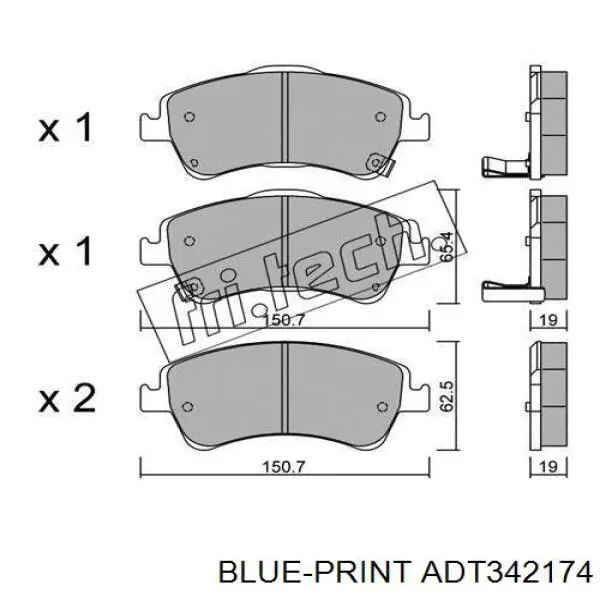 ADT342174 Blue Print колодки гальмівні передні, дискові